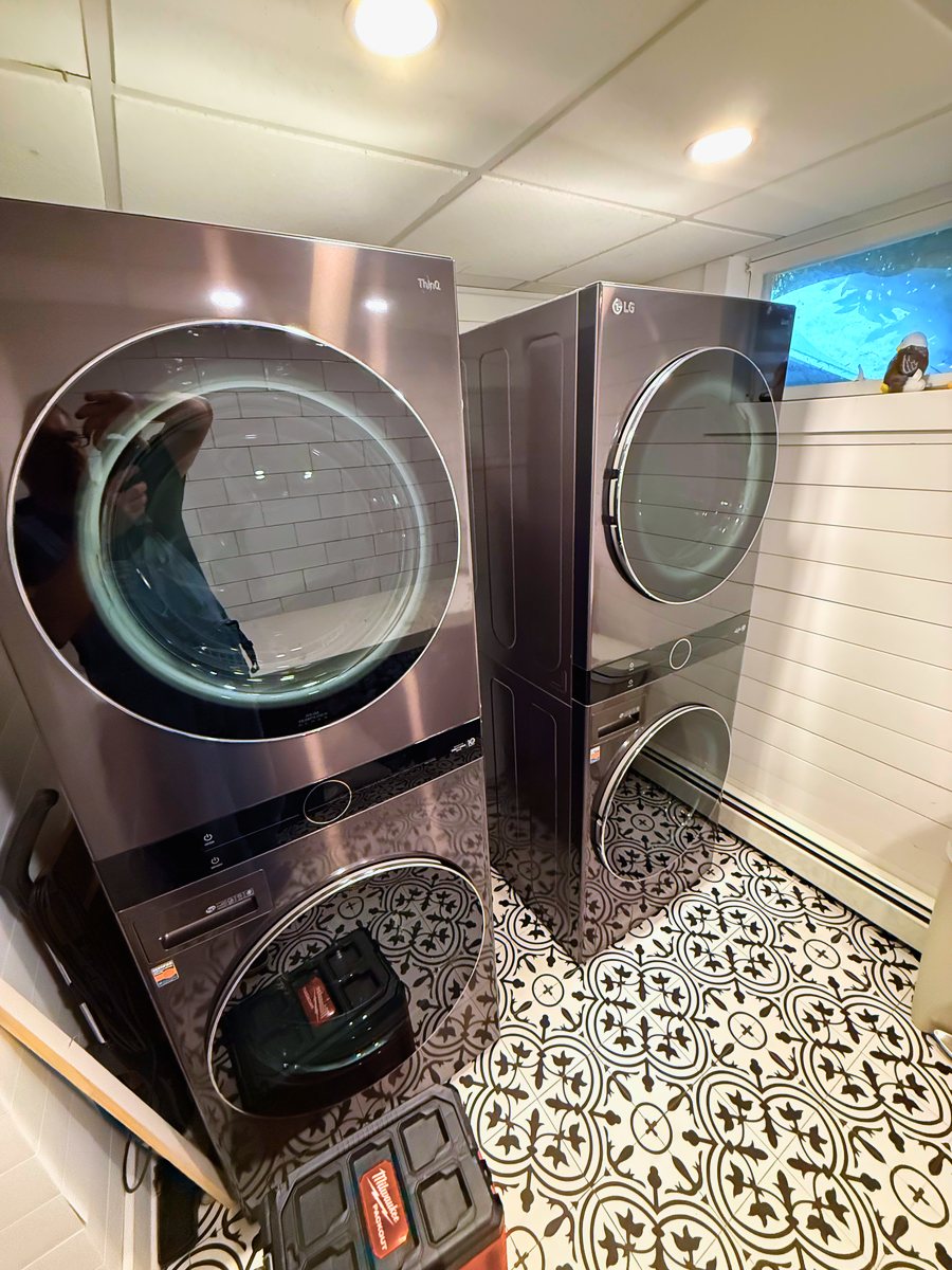 LG WashTower stacked washer and dryer in a home laundry room — Appliance Rescue Team serves Oradell, NJ